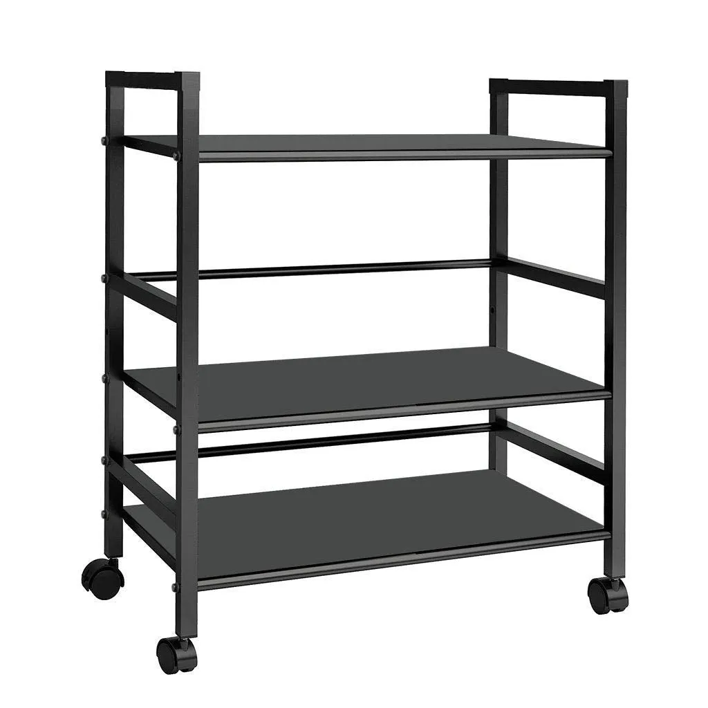 Plantex 3 Tier Premium Metal Rolling Trolley Cart Stand with Wheels/Oven Stand/Multifunctional Utility Stand with Storage Rack Shelves/Height Adjustable Shelf/Space Saving Stand for Home/Office(Black)