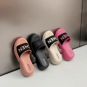 Platform Slippers Outdoor Women's  New round Toe Korean Style Internet Hot Slippers One-Strap Women's Slippers Cross-Border Wholesale