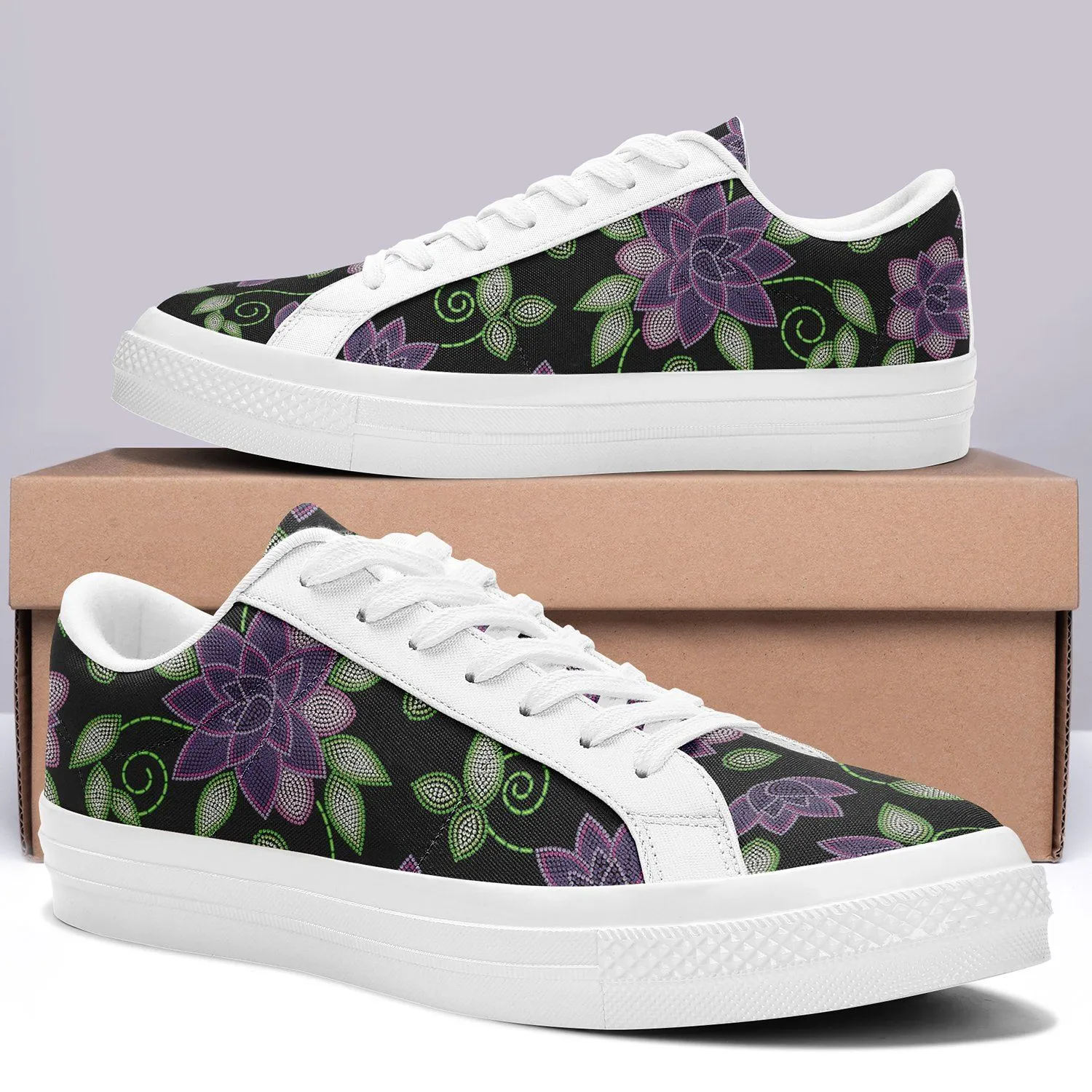 Purple Beaded Rose Aapisi Low Top Canvas Shoes White Sole