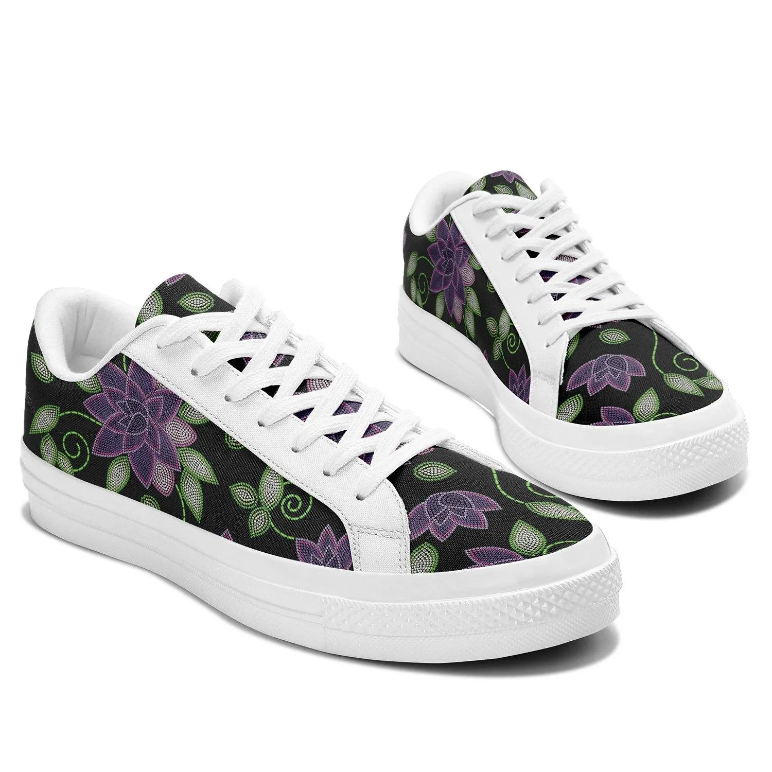 Purple Beaded Rose Aapisi Low Top Canvas Shoes White Sole