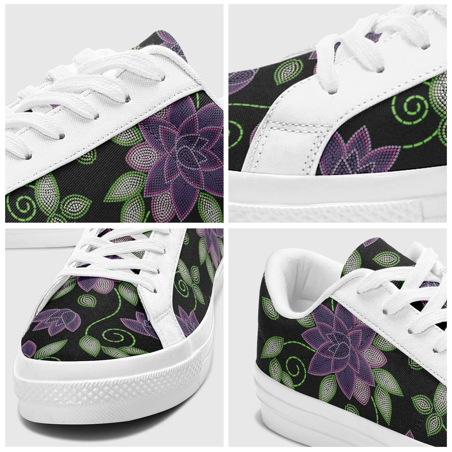 Purple Beaded Rose Aapisi Low Top Canvas Shoes White Sole