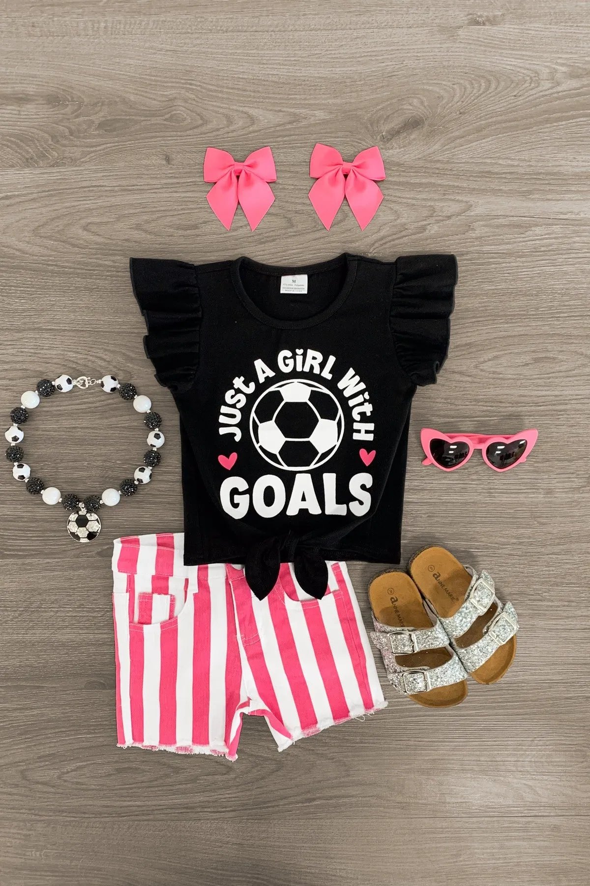 "Just A Girl With Goals" Stripe Denim Short Set