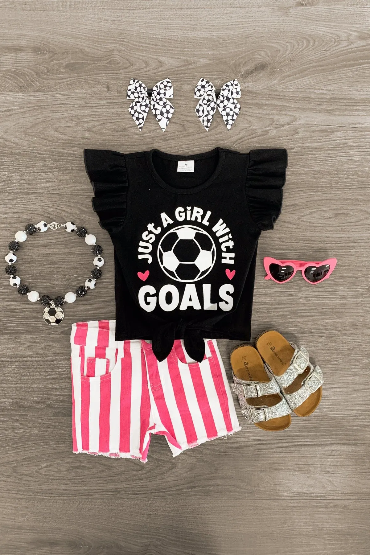 "Just A Girl With Goals" Stripe Denim Short Set