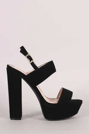 Qupid Nubuck Double Band Slingback Platform Heel