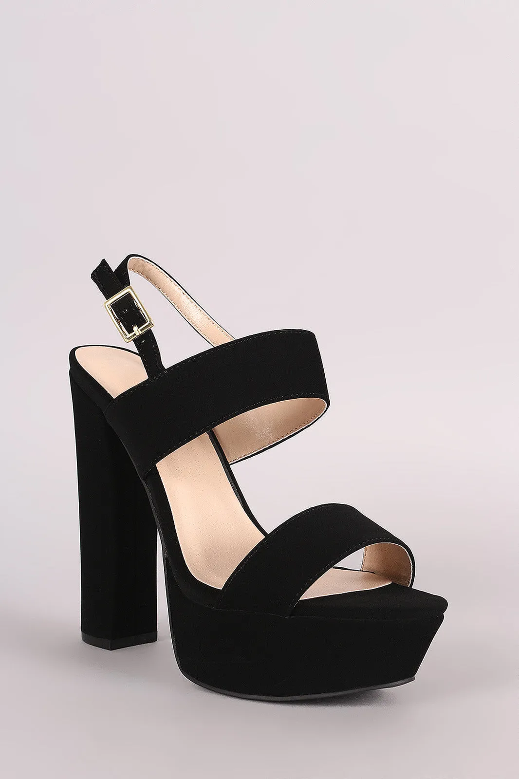 Qupid Nubuck Double Band Slingback Platform Heel