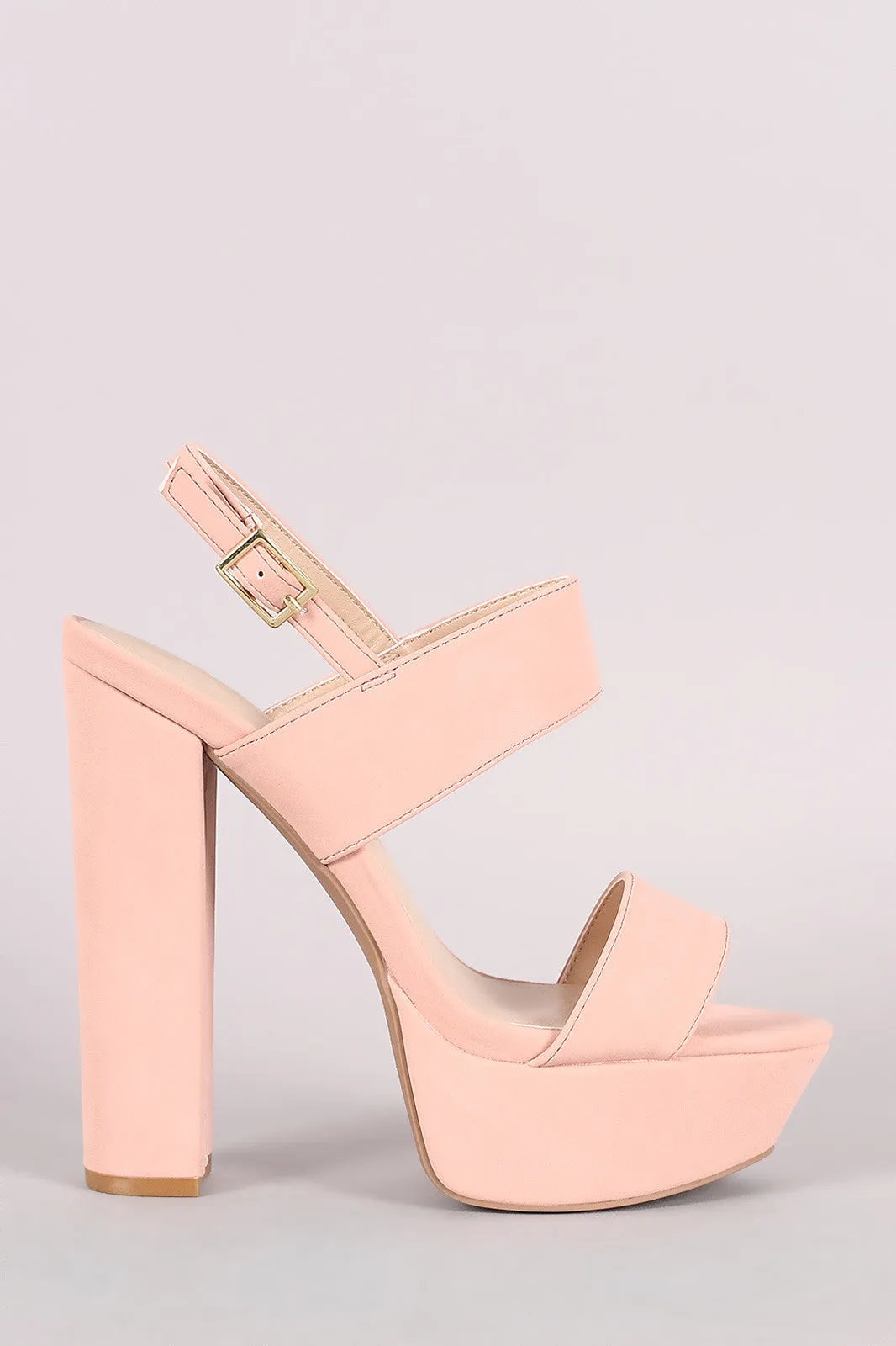 Qupid Nubuck Double Band Slingback Platform Heel