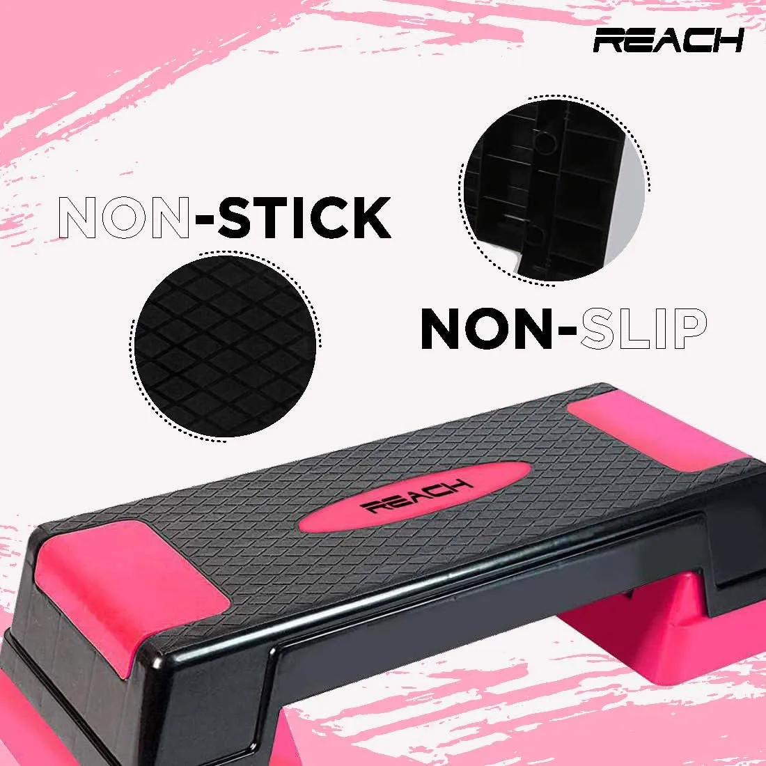 Reach Premium Adjustable Home Gym Fitness Stepper for Exercise| Gym Bench, Workout Bench Best For Weight Loss |Workout Board with Non-Slip Surface & Good Quality Material (Pink & Black)