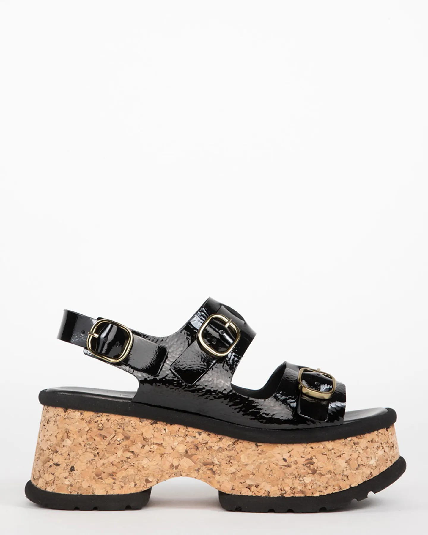 REVERSE VERNICE PLATFORM SANDAL - BLACK