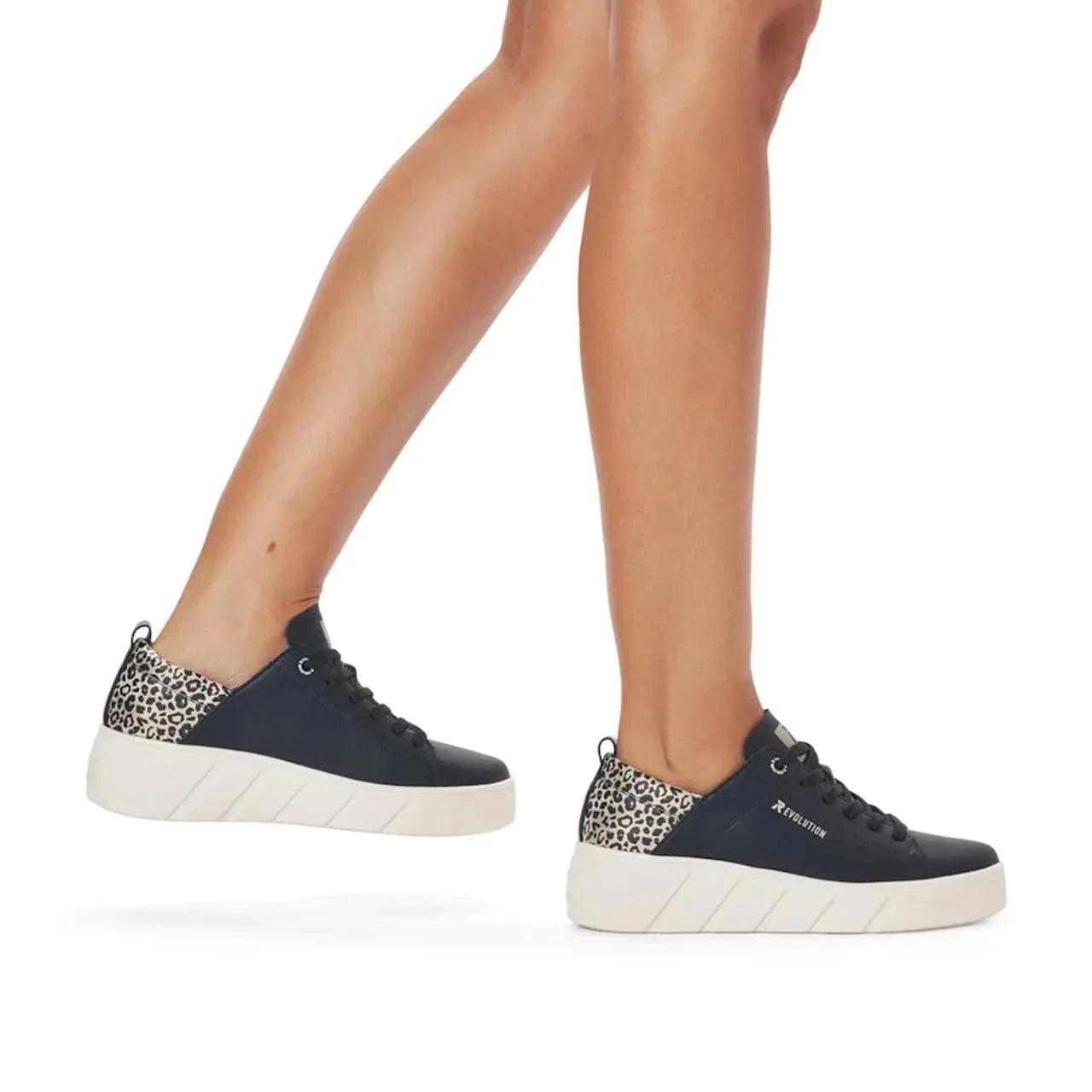 Rieker Evolution W0502-00 Rock Black And Leopard Print Trainers