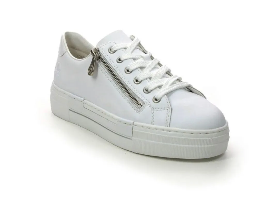 Rieker N4921-81 White Leather Flatform Trainers