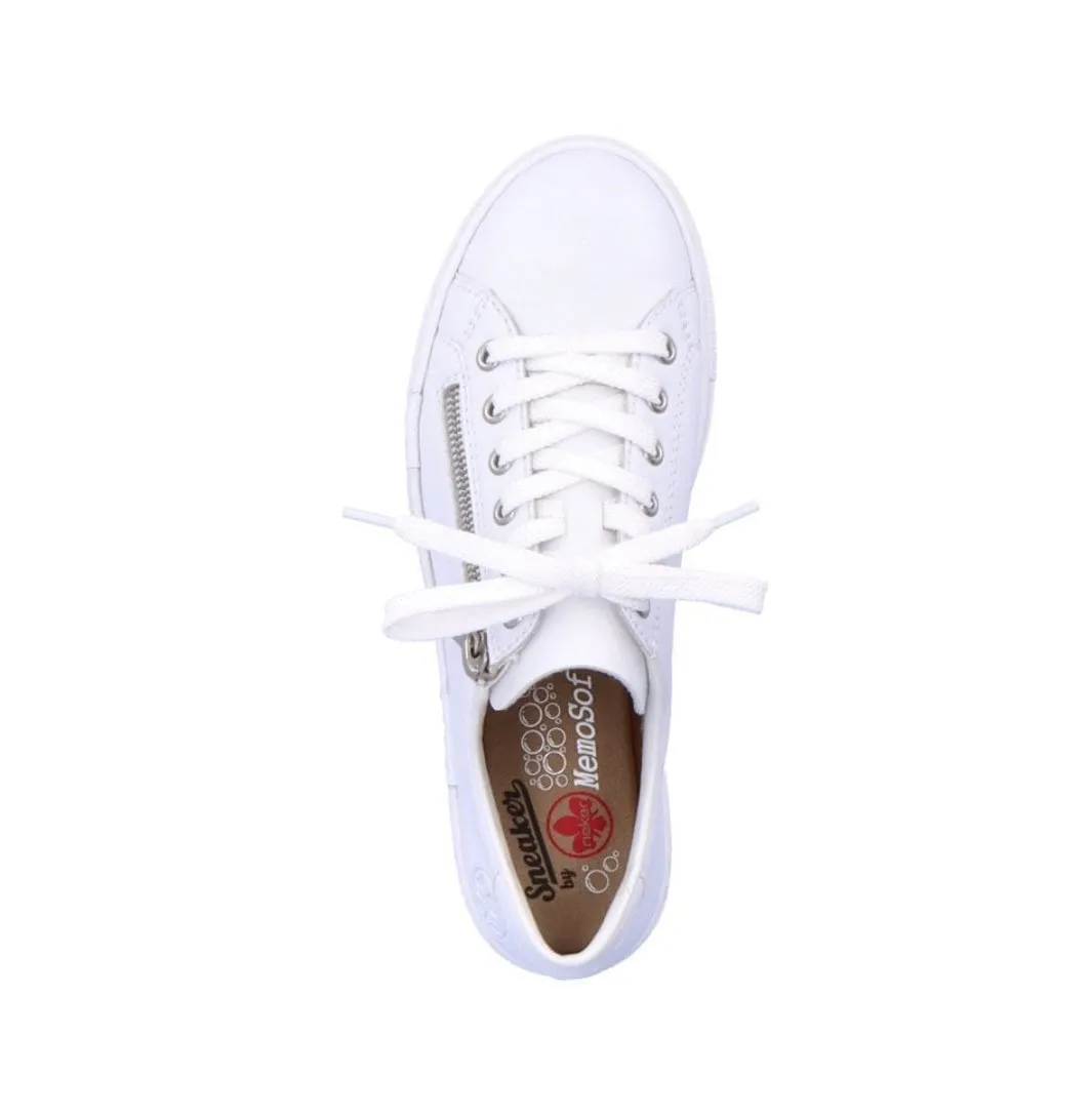 Rieker N4921-81 White Leather Flatform Trainers