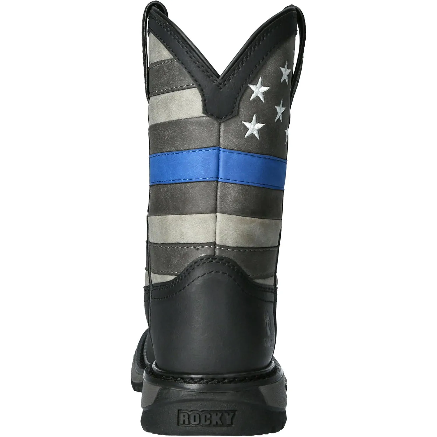 Rocky Youth Black Leather Blue Line Western Cowboy Boots