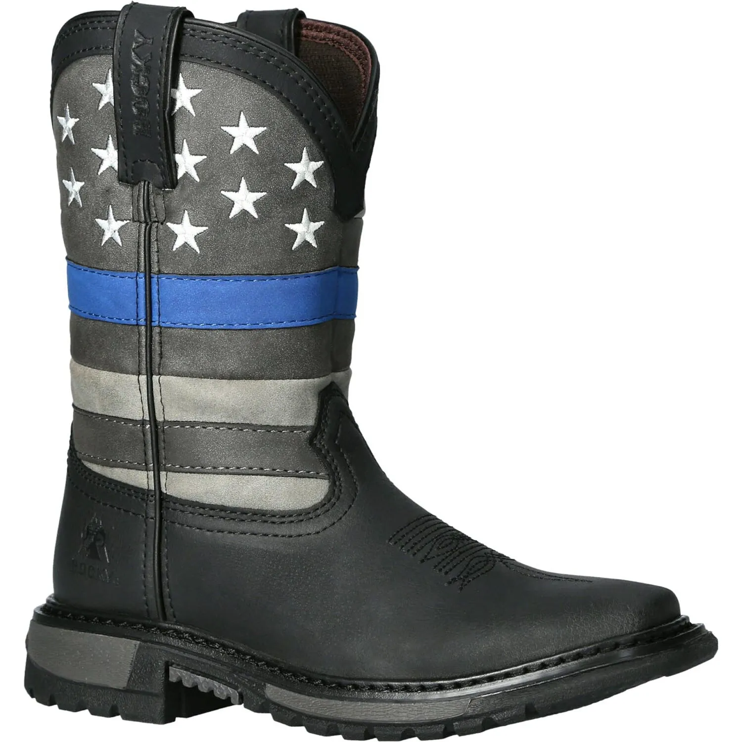 Rocky Youth Black Leather Blue Line Western Cowboy Boots