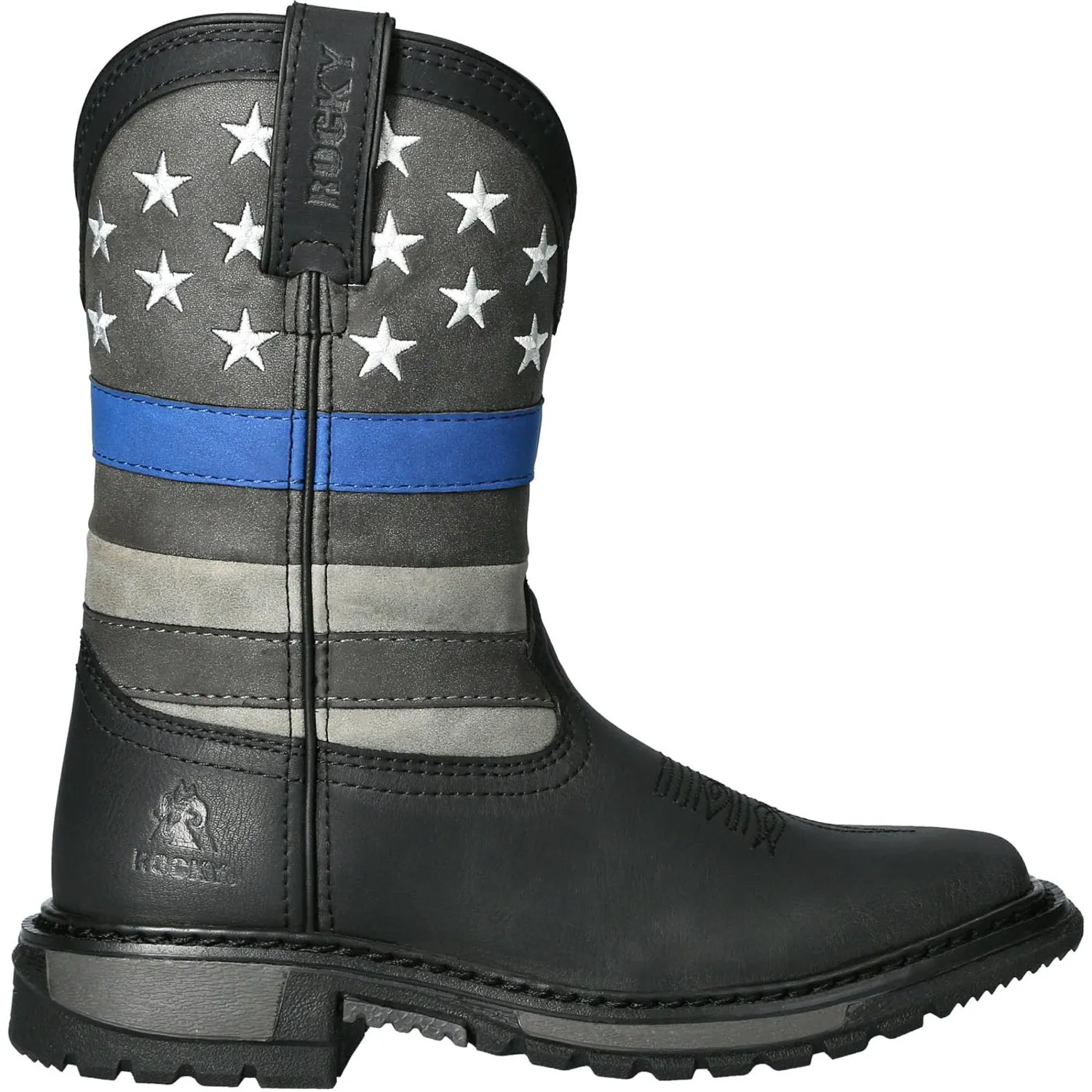 Rocky Youth Black Leather Blue Line Western Cowboy Boots