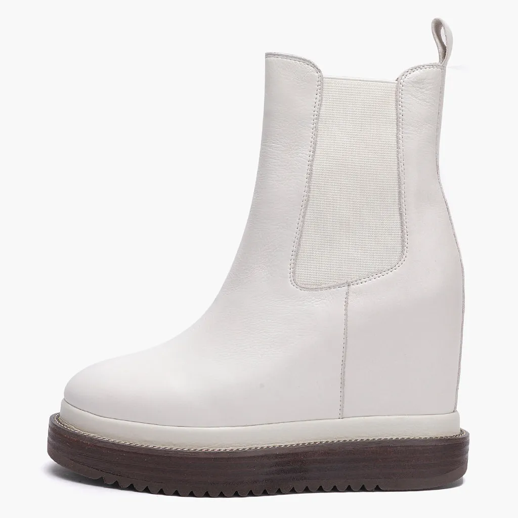 Saint Veronica Off-White Leather Inner Wedge Heel Ankle Boots