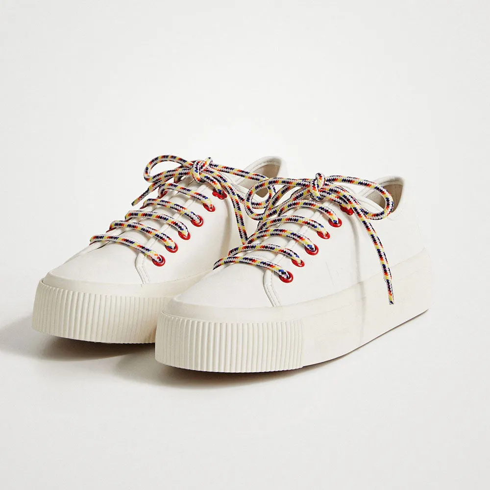 Scarpe Donna DESIGUAL Sneakers con Platform colore Bianco e Lacci Multicolor