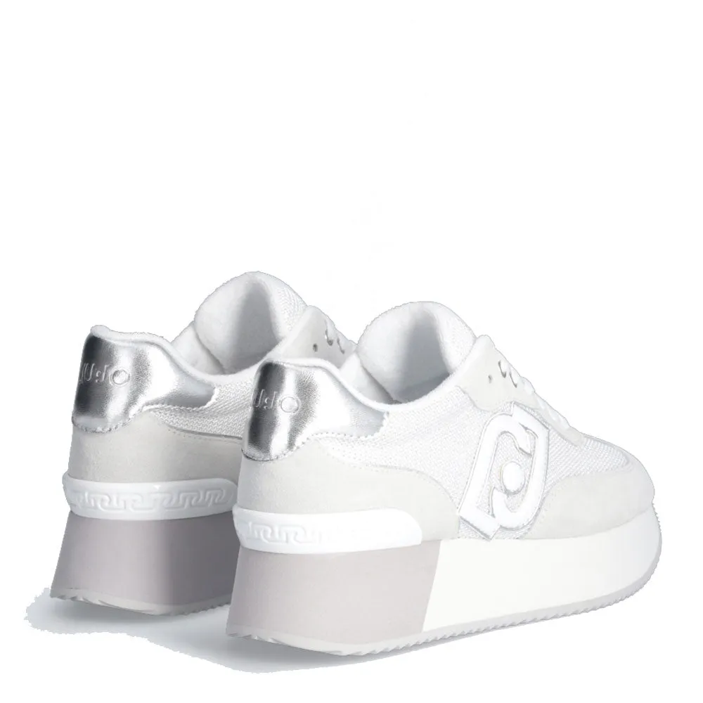 Scarpe Donna LIU JO Sneakers Dreamy 02 in Suede e Brighty Mesh White e Silver