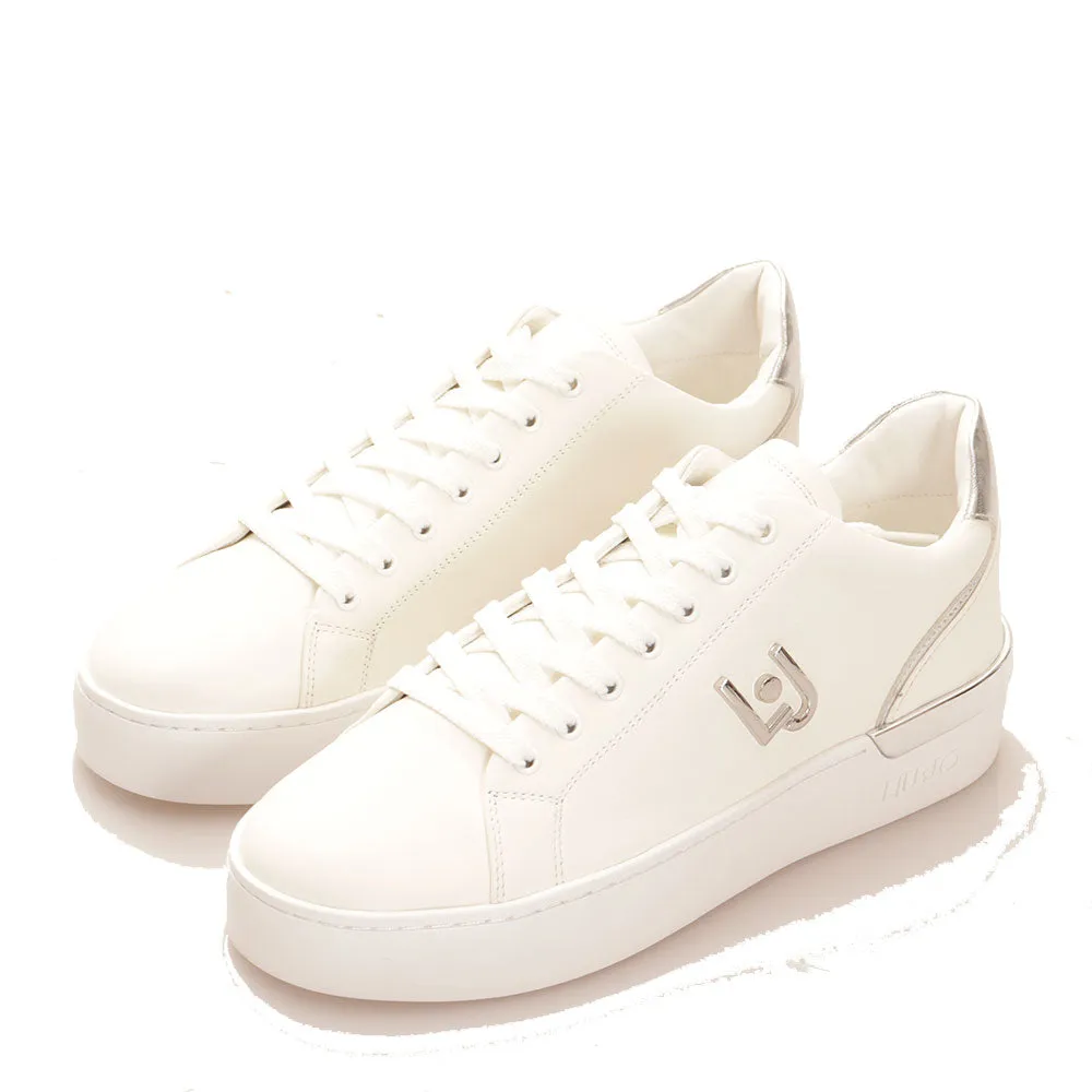 Scarpe Donna LIU JO Sneakers Silvia 01 in Pelle Bianca con Logo e Dettaglio Silver