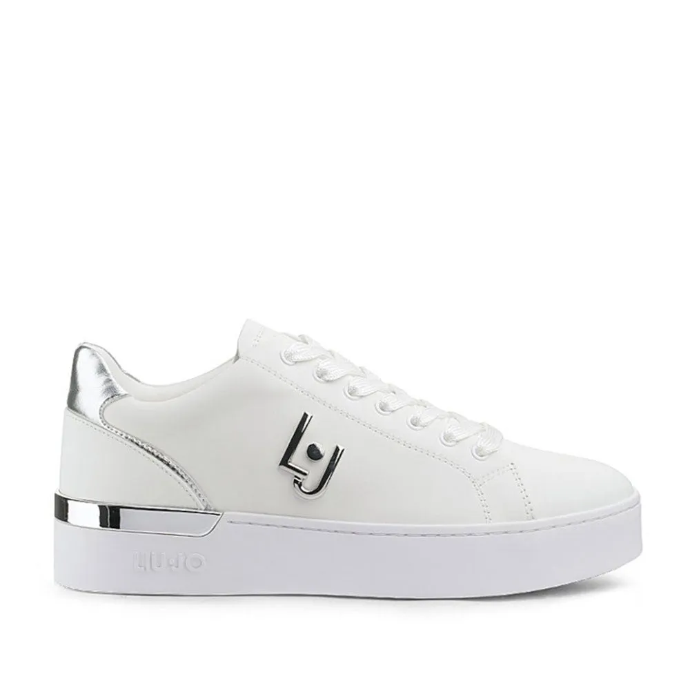 Scarpe Donna LIU JO Sneakers Silvia 01 in Pelle Bianca con Logo e Dettaglio Silver