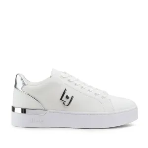 Scarpe Donna LIU JO Sneakers Silvia 01 in Pelle Bianca con Logo e Dettaglio Silver