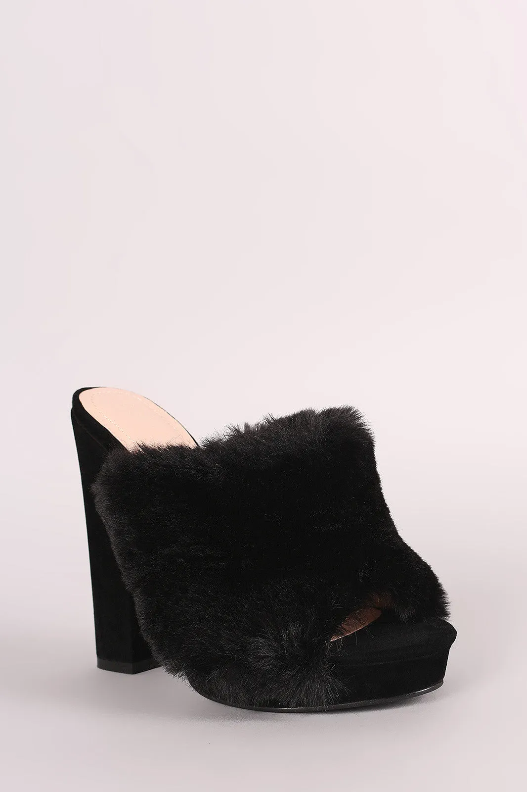 Shoe Republic LA Faux Fur Chunky Platform Mule Heel