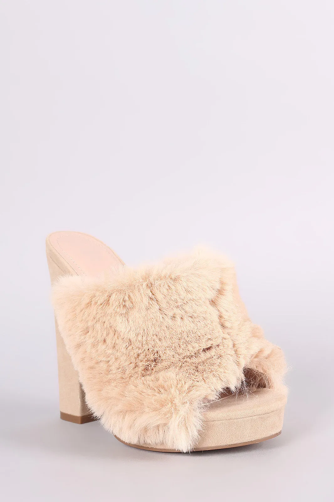 Shoe Republic LA Faux Fur Chunky Platform Mule Heel