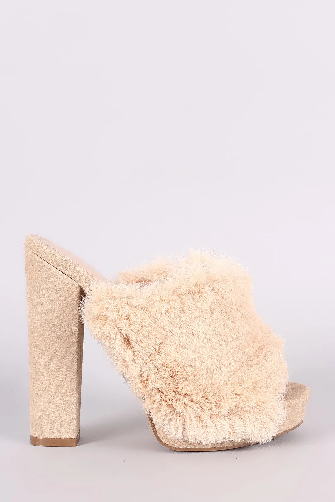 Shoe Republic LA Faux Fur Chunky Platform Mule Heel