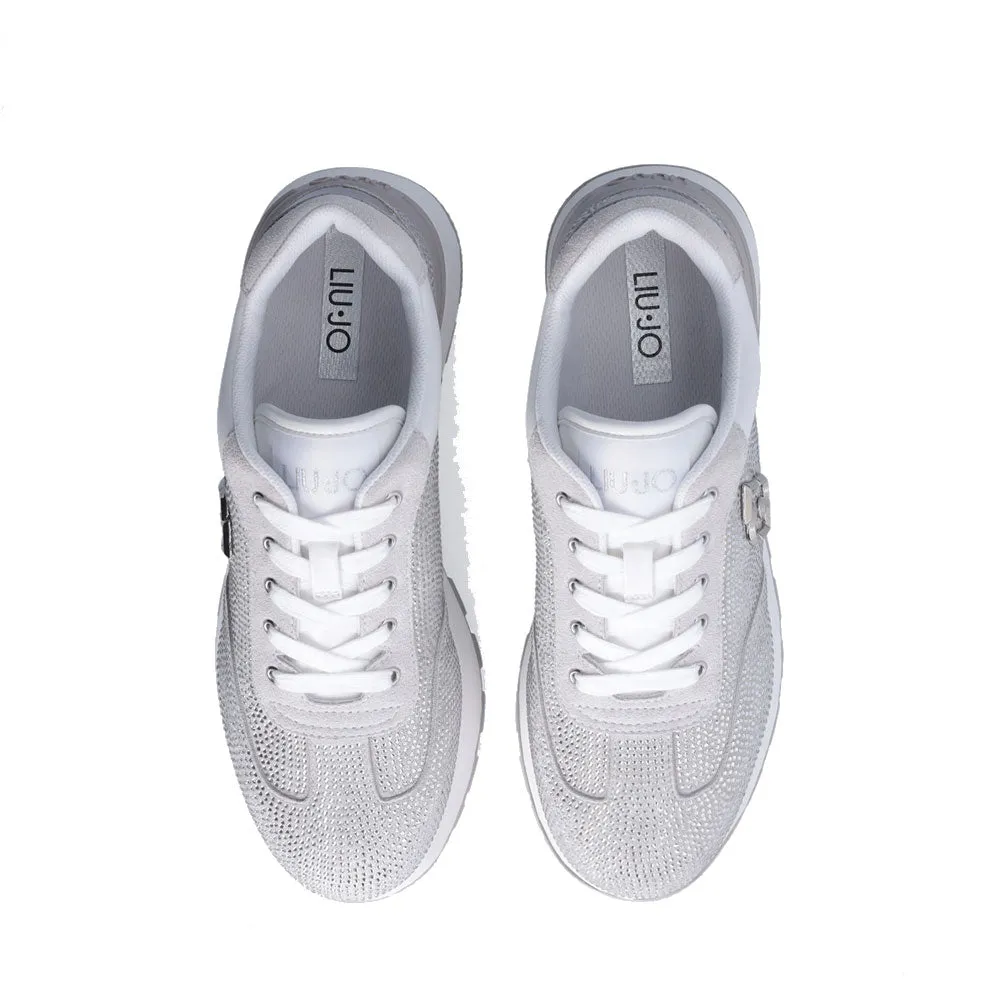 Sneakers Platform LIU JO Amazing 23 in Microfibra e Suede con Strass All Over Pearl Grey