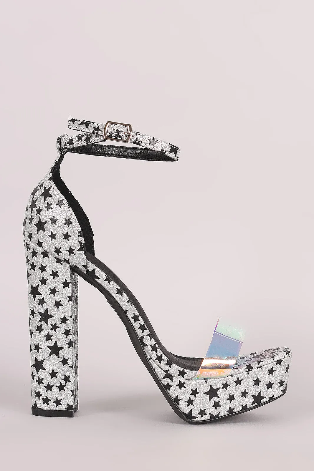 Starry Metallic Glitter Open Toe Platform Heel