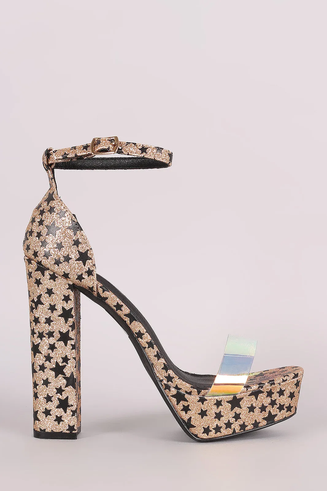 Starry Metallic Glitter Open Toe Platform Heel