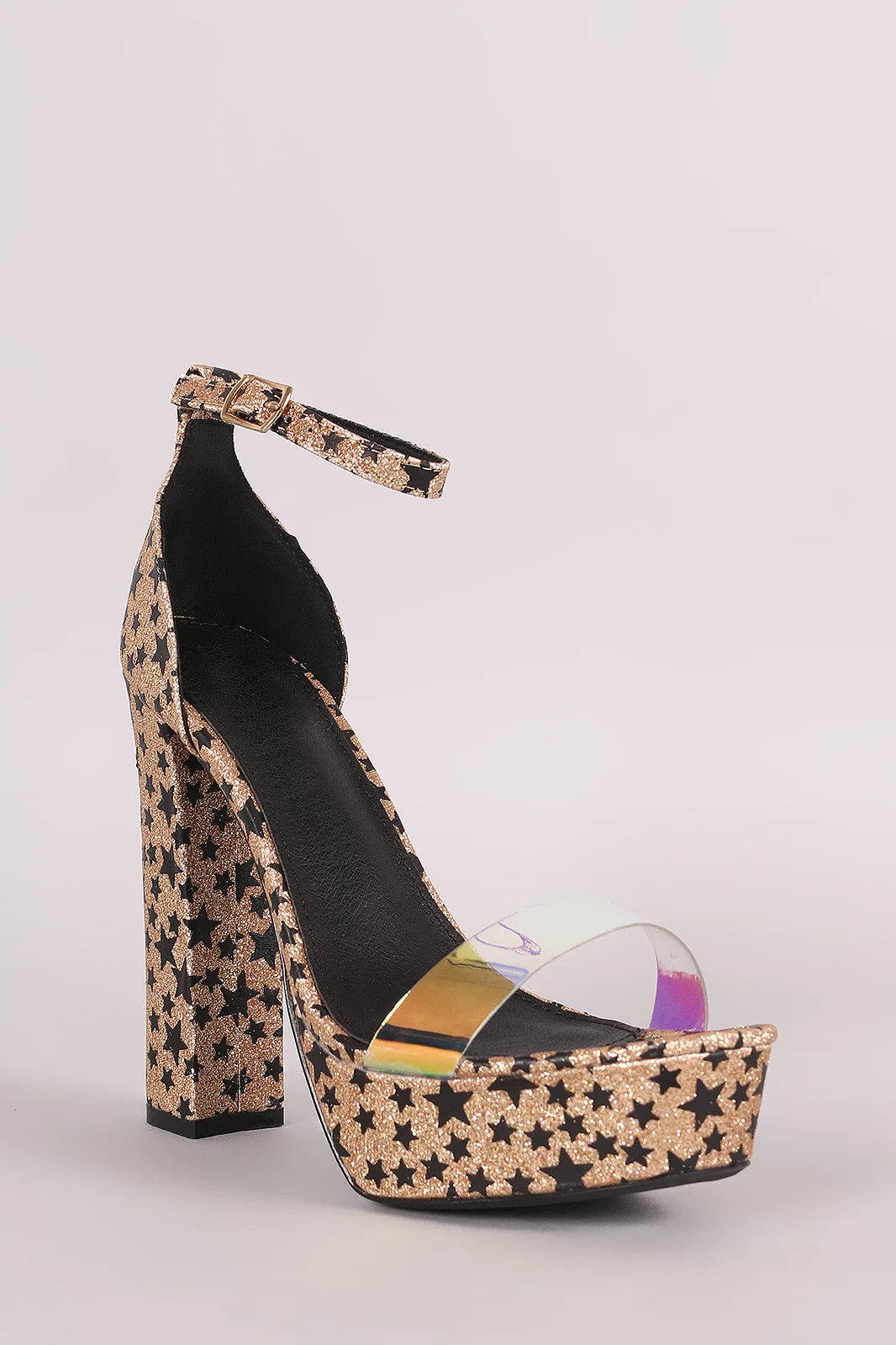 Starry Metallic Glitter Open Toe Platform Heel