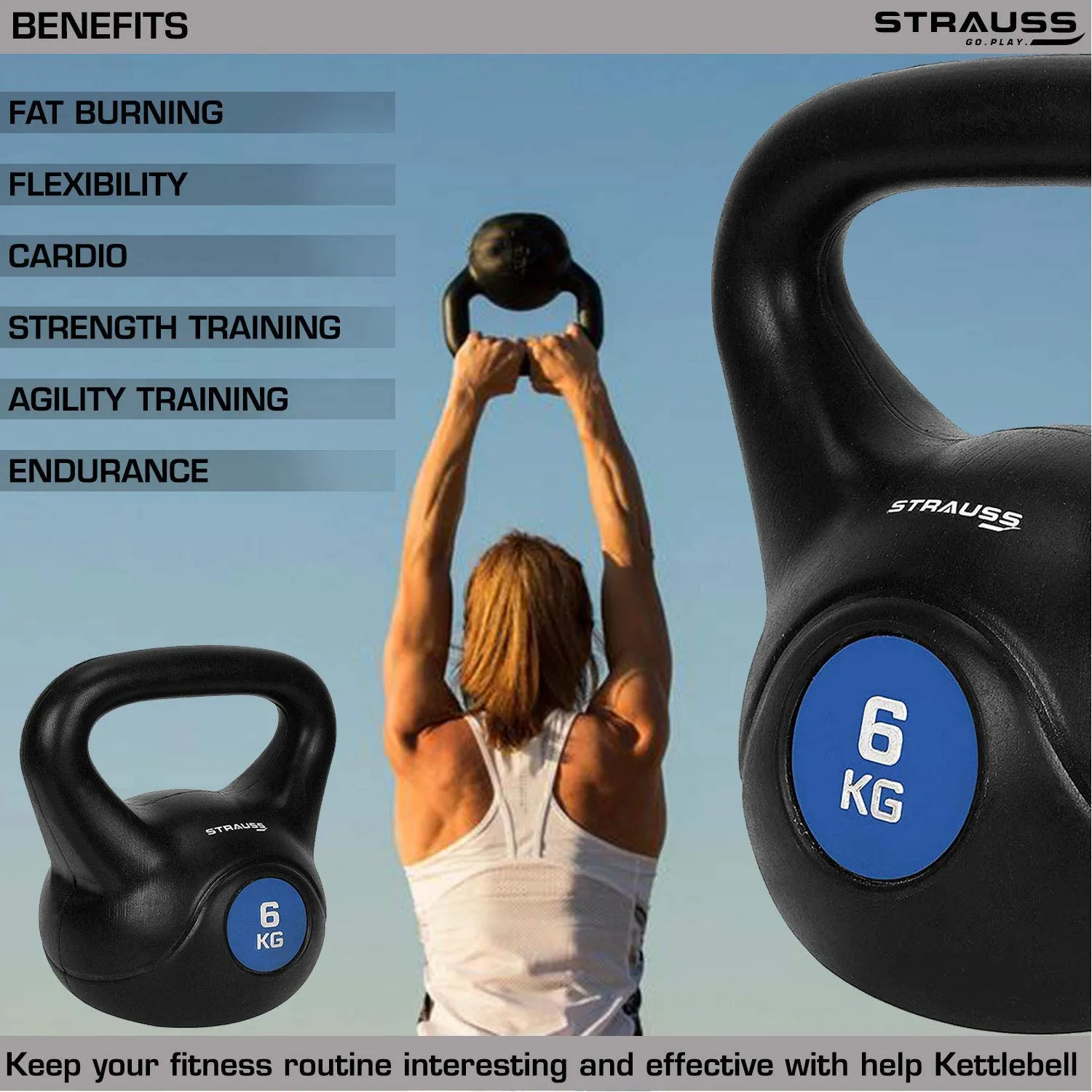 Strauss Aerobic Stepper (Black/Grey) and Kettle Bell (Black), 6 KG