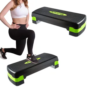 Strauss Aerobic Stepper | Two Height Level Adjustments - 4 inches and 6 inches | Ideal For Cardio Workout, Lower Body Toning and Calorie Burning | Slip-Resistant & Shock Absorbing Platform for Extra-Durability - Supports Upto 200 KG, (Green)