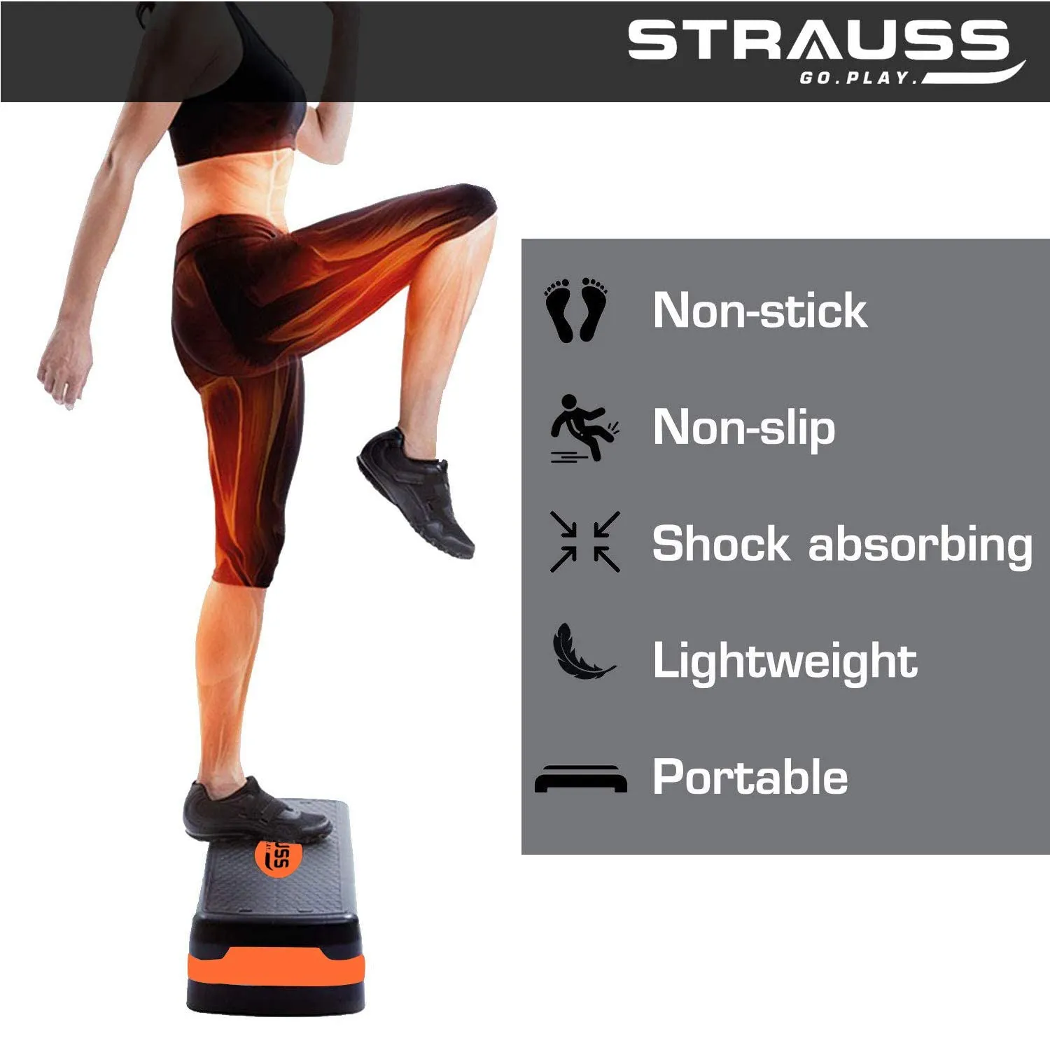 Strauss Aerobic Stepper with Rope, (Orange)