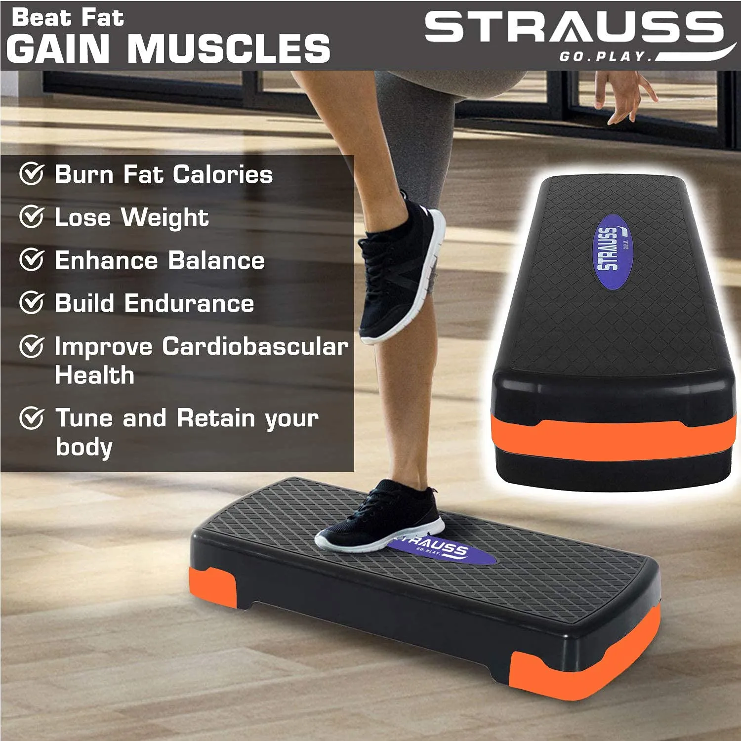 Strauss Aerobic Stepper with Rope, (Orange)