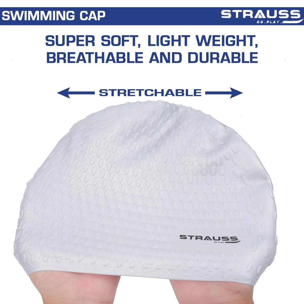 Strauss Latest Designed Swimming Cap|Keeps Hair Clean with Ear Protector|Suitable for Long and Short Hair|Swimming Head Cap with Breathable Fabric|Waterproof Swim Cap for Adult, Woman and Men,(Grey)