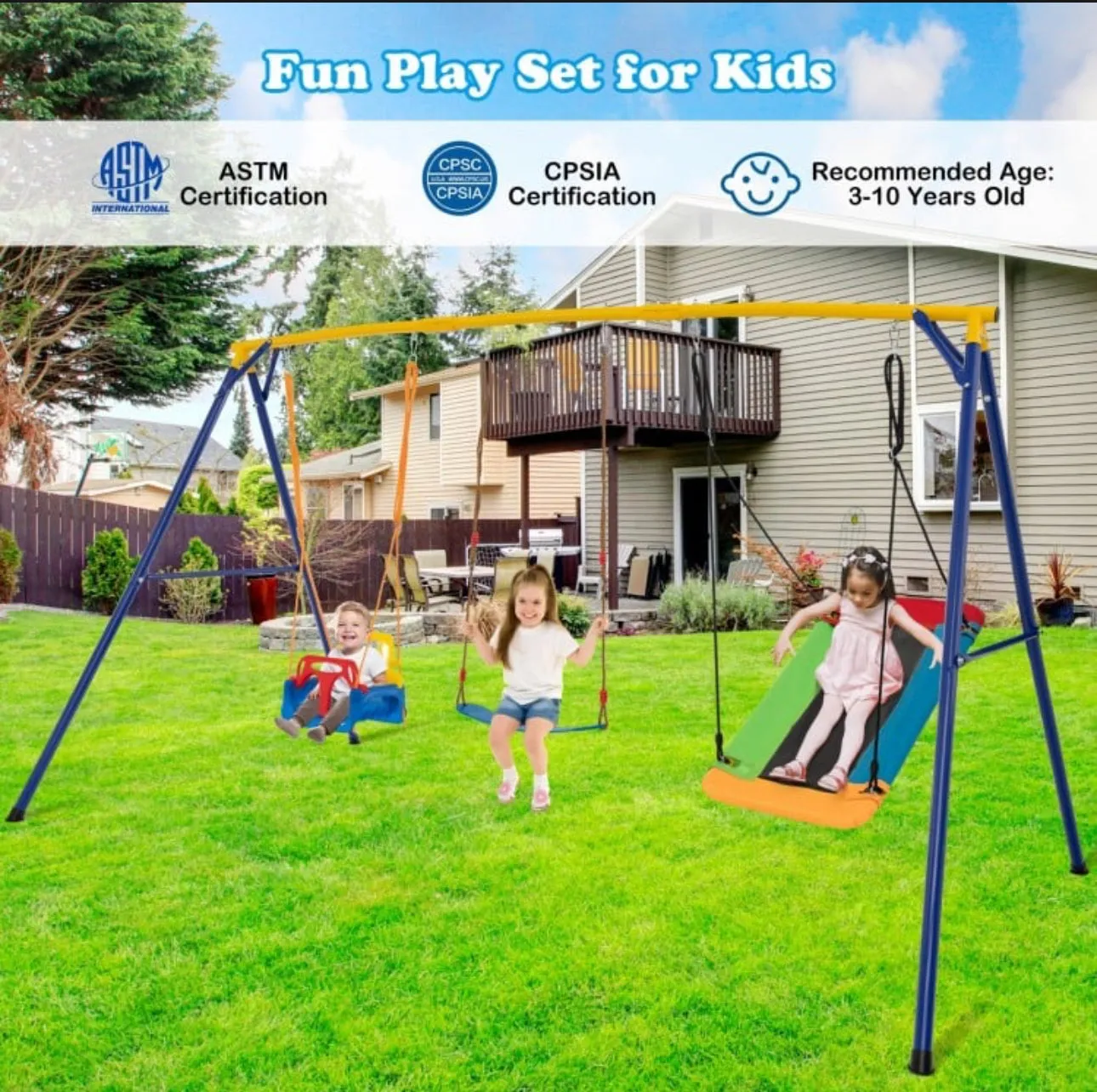 Super Fun Play Set Playground For Kids | 3 Different Swings: Belt Swing, Swing Seat, Platform Swing | Heavy Duty