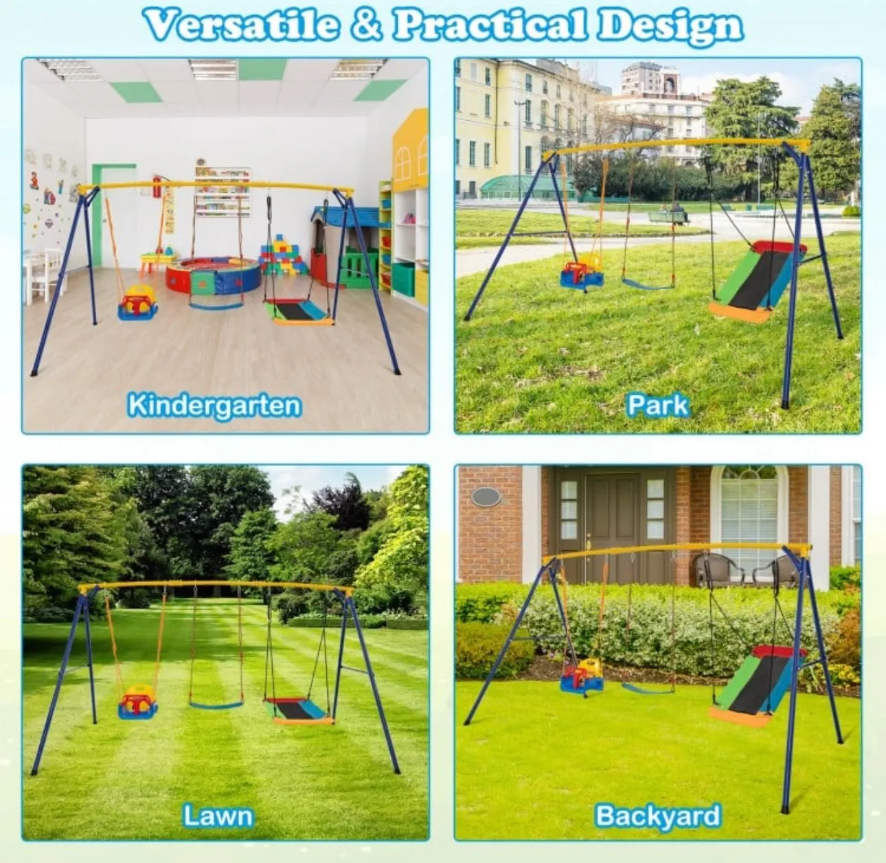 Super Fun Play Set Playground For Kids | 3 Different Swings: Belt Swing, Swing Seat, Platform Swing | Heavy Duty