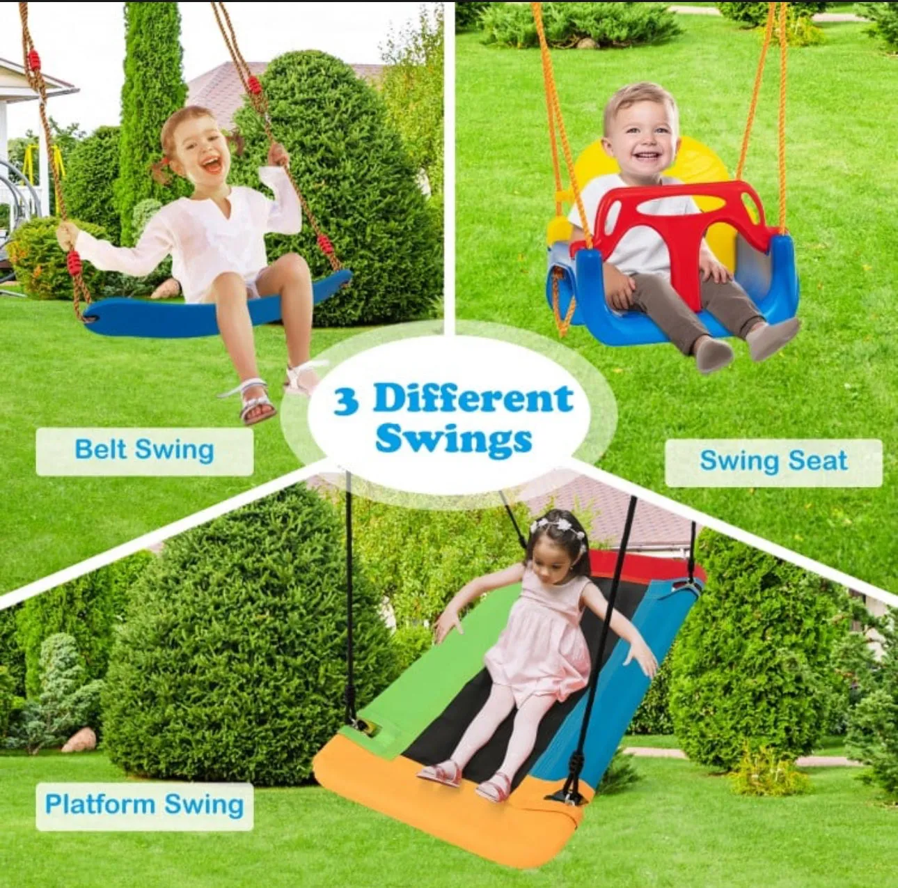 Super Fun Play Set Playground For Kids | 3 Different Swings: Belt Swing, Swing Seat, Platform Swing | Heavy Duty