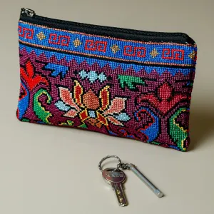 Suzani Hand-Embroidered Cotton Blend Floral Cosmetic Bag - Tulip Garden | NOVICA