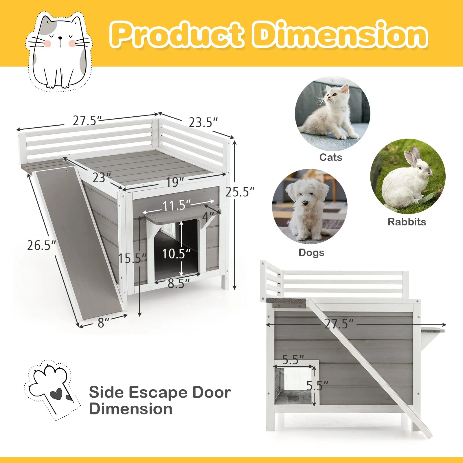 Tangkula 2-Story Outdoor Cat House, Feral Kitty Houses with Escape Doors