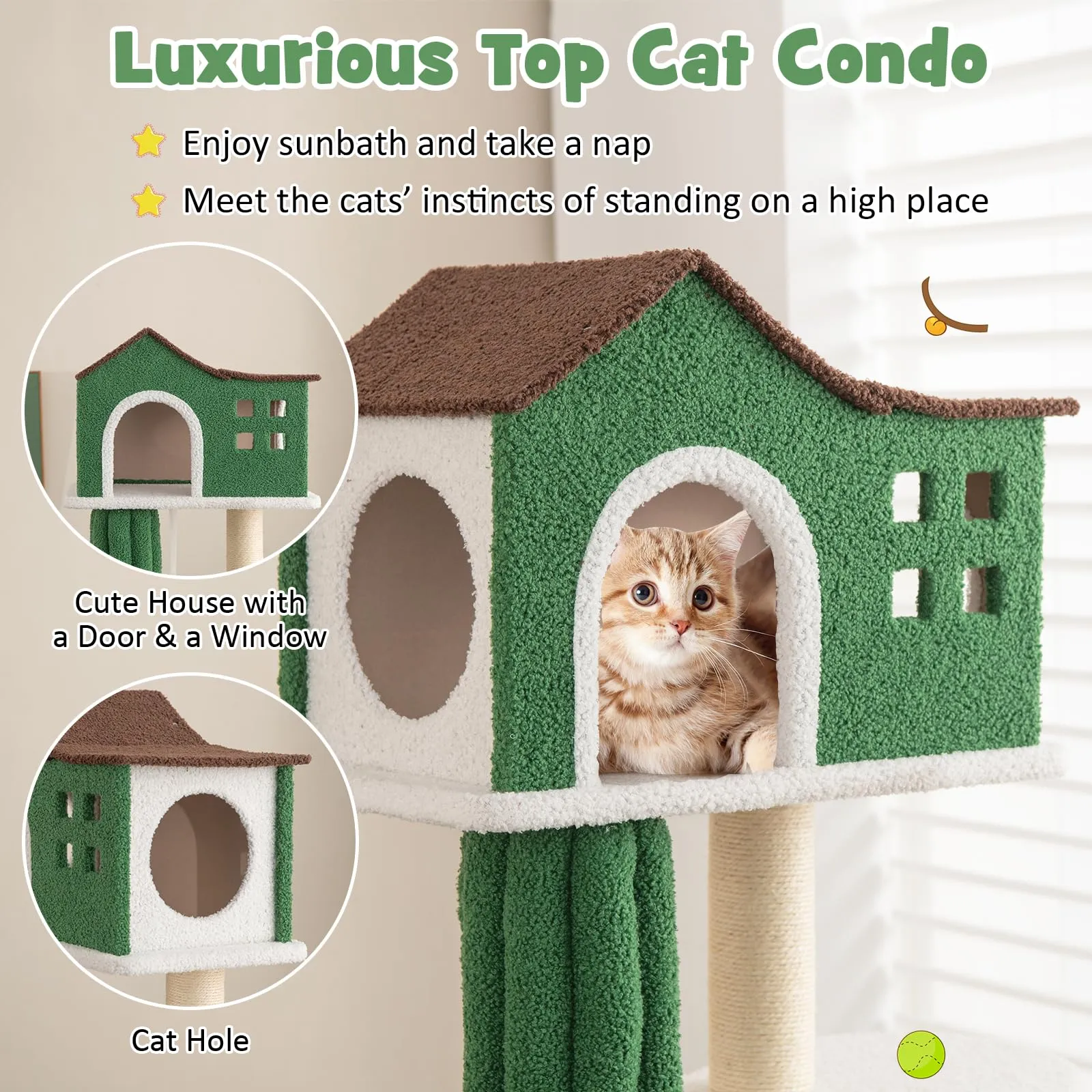 Tangkula Cactus Cat Tree for Indoor Cat, 7-Tier 61” Modern Cat Tree Tower with Sisal Scratching Posts