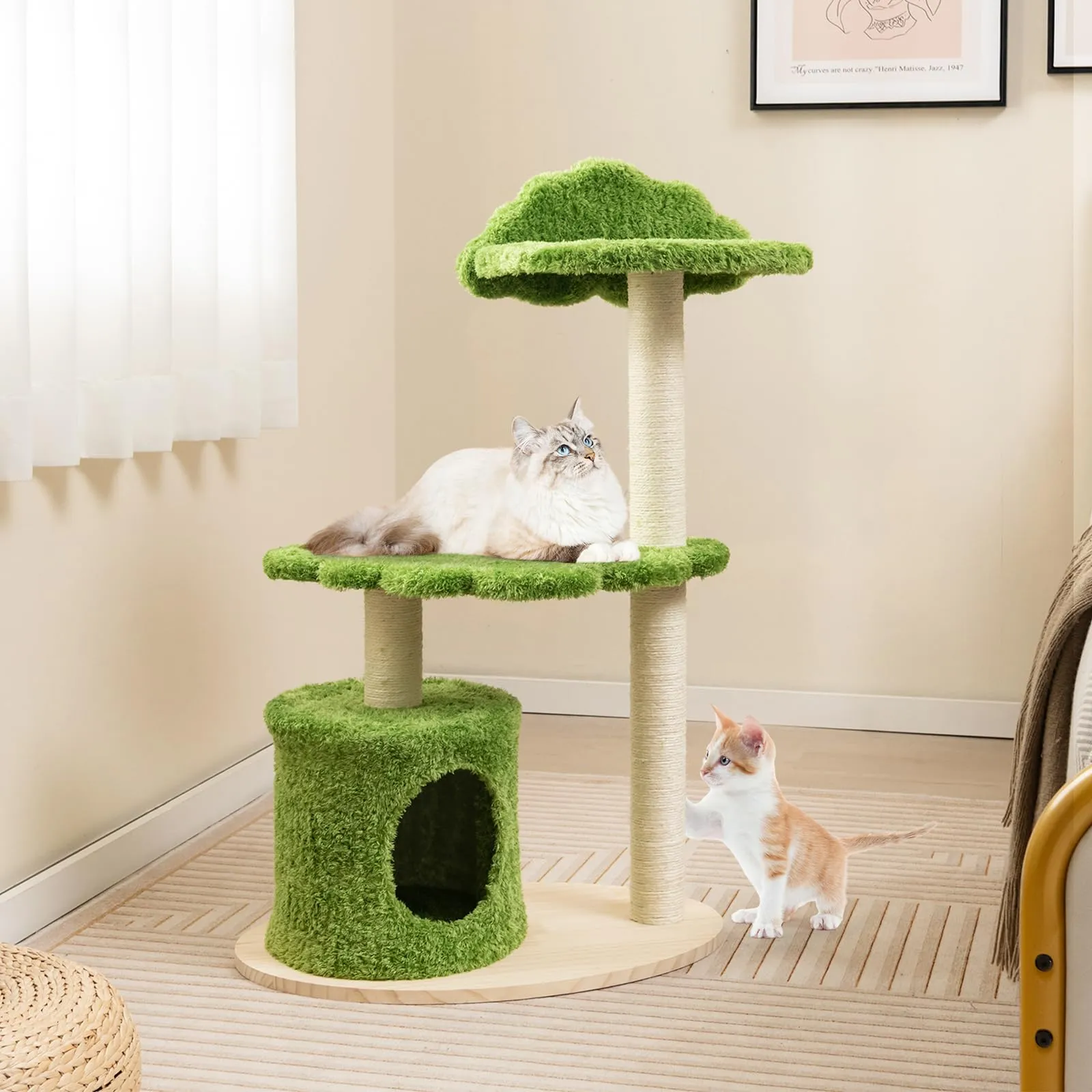 Tangkula Cat Tree Tower, Multi-Level Modern Wood Cat Tower, 38"