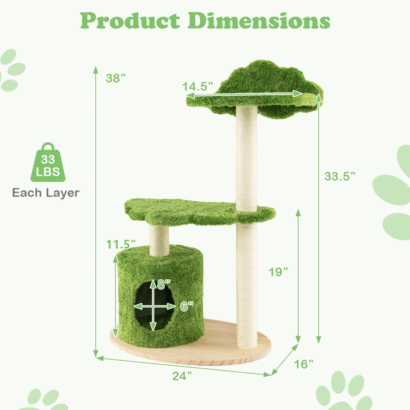 Tangkula Cat Tree Tower, Multi-Level Modern Wood Cat Tower, 38"