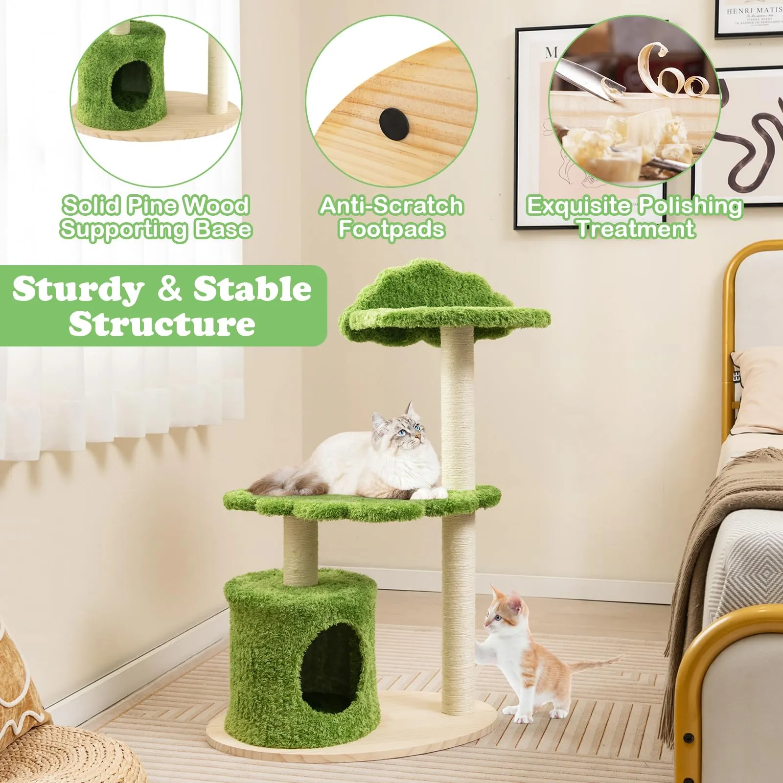 Tangkula Cat Tree Tower, Multi-Level Modern Wood Cat Tower, 38"