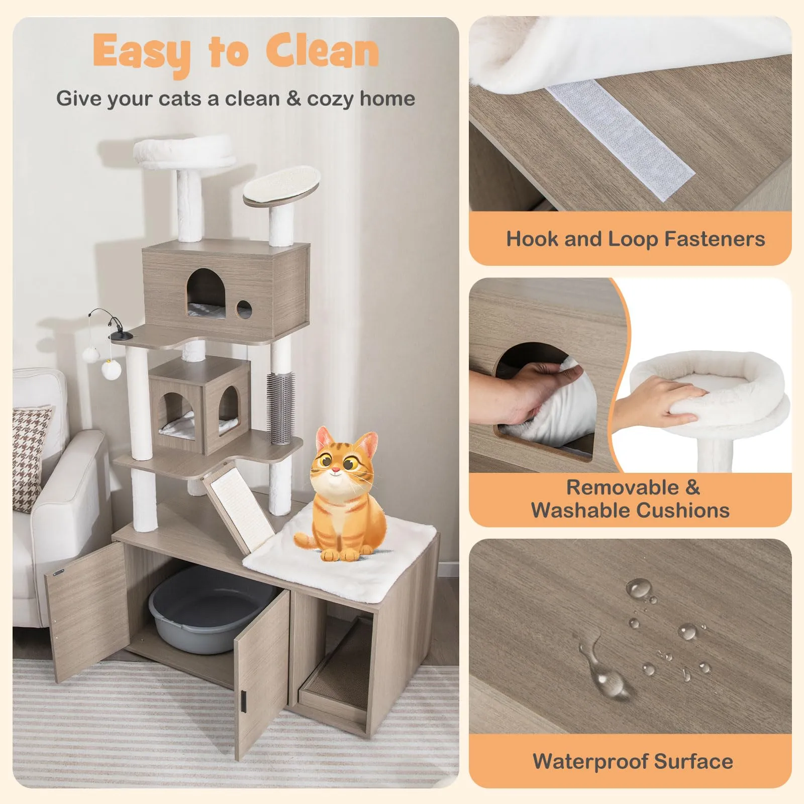 Tangkula Cat Tree with Litter Box Enclosure, Cat Tower with Litter Box, 2 Condos, Scratching Posts