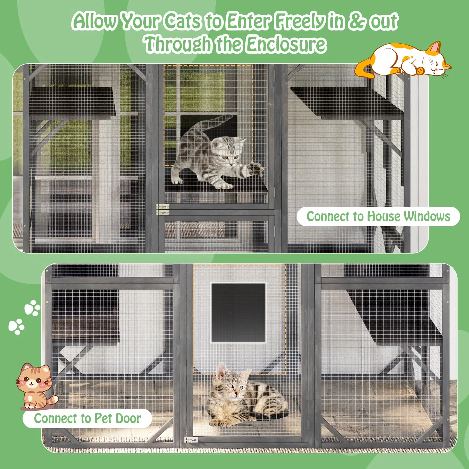 Tangkula Catio Outdoor Cat Enclosure Large, 71 Inch Outdoor Cat House Weatherproof with Asphalt Roof