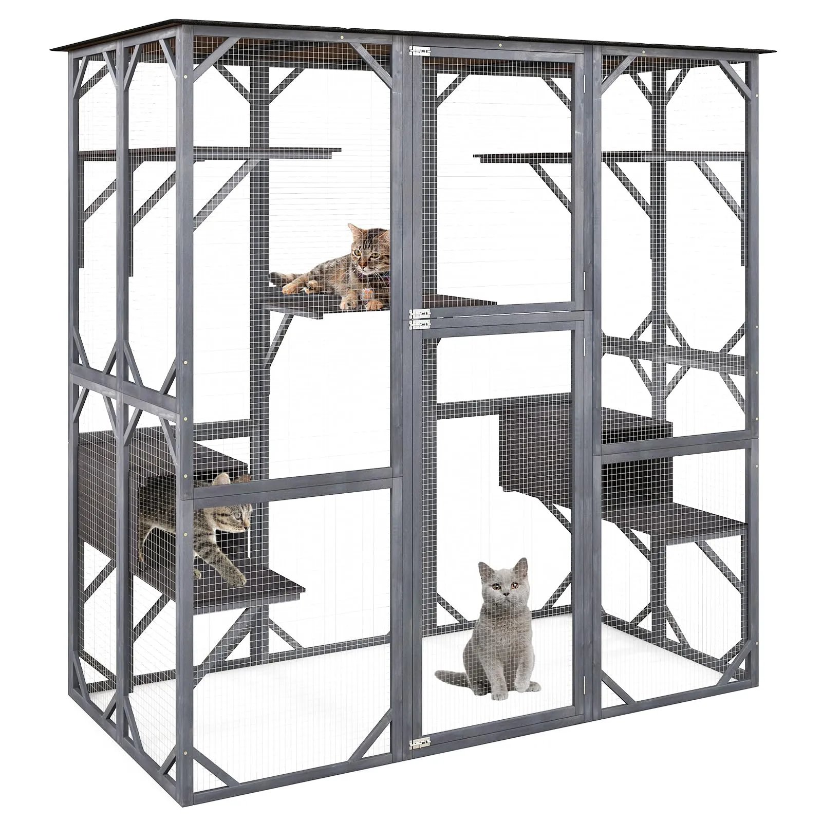 Tangkula Catio Outdoor Cat Enclosure Large, 71 Inch Outdoor Cat House Weatherproof with Asphalt Roof