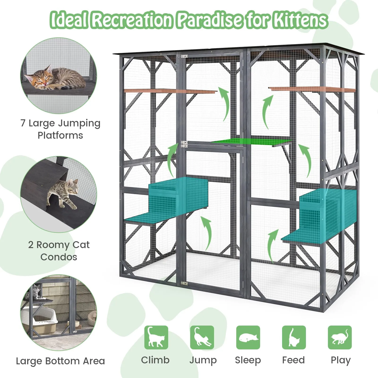 Tangkula Catio Outdoor Cat Enclosure Large, 71 Inch Outdoor Cat House Weatherproof with Asphalt Roof