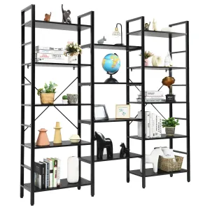 Tangkula Triple Wide 5-Tier Bookcase, Large Open Bookshelf, Display & Storage Shelf